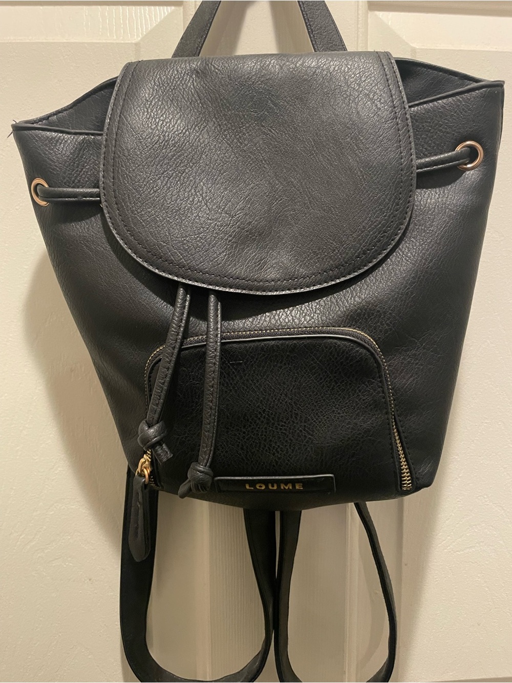 Black Faux Leather Backpack Purse